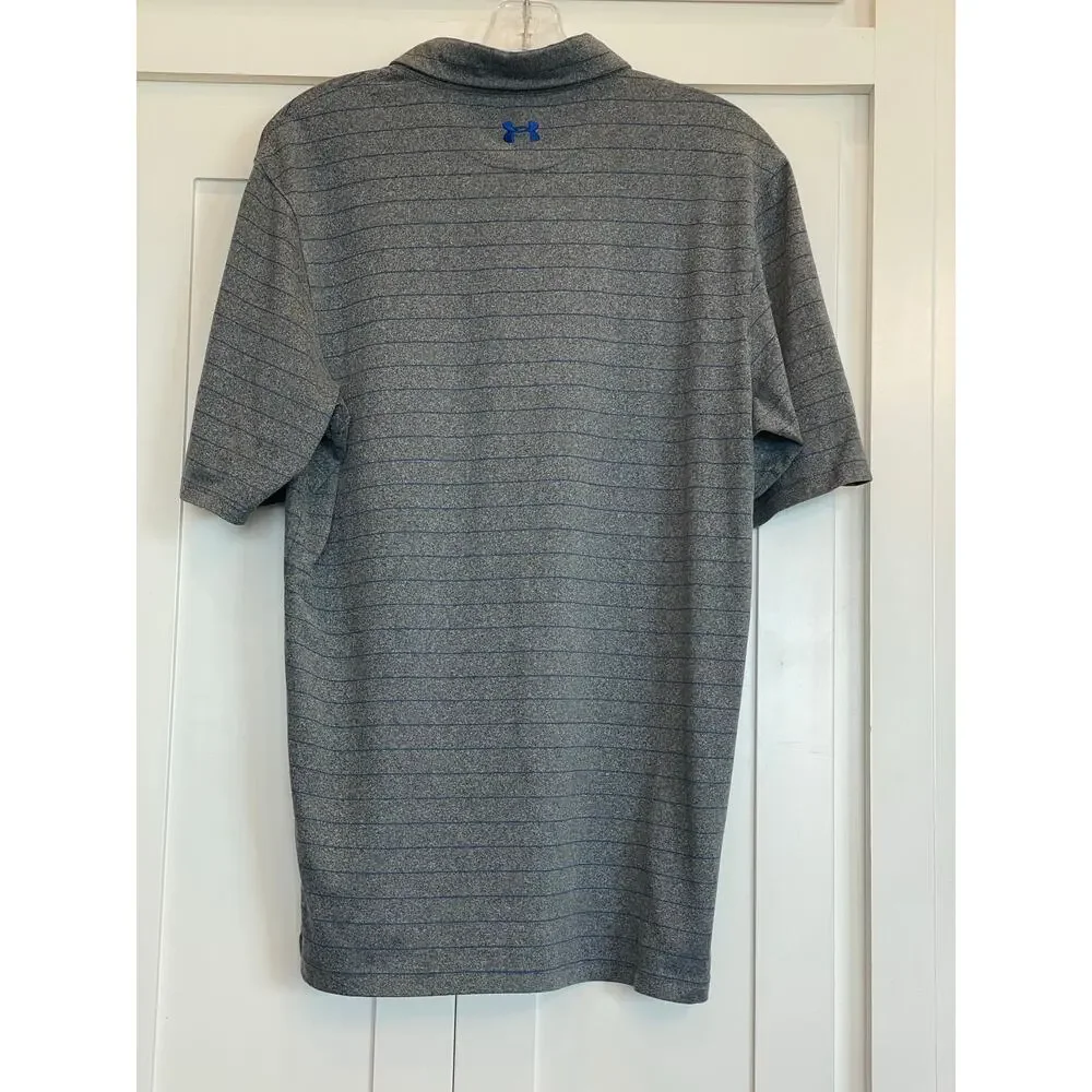 Under Armour loose fit heat gear SM Gray and Blue striped polo - Picture 2 of 8